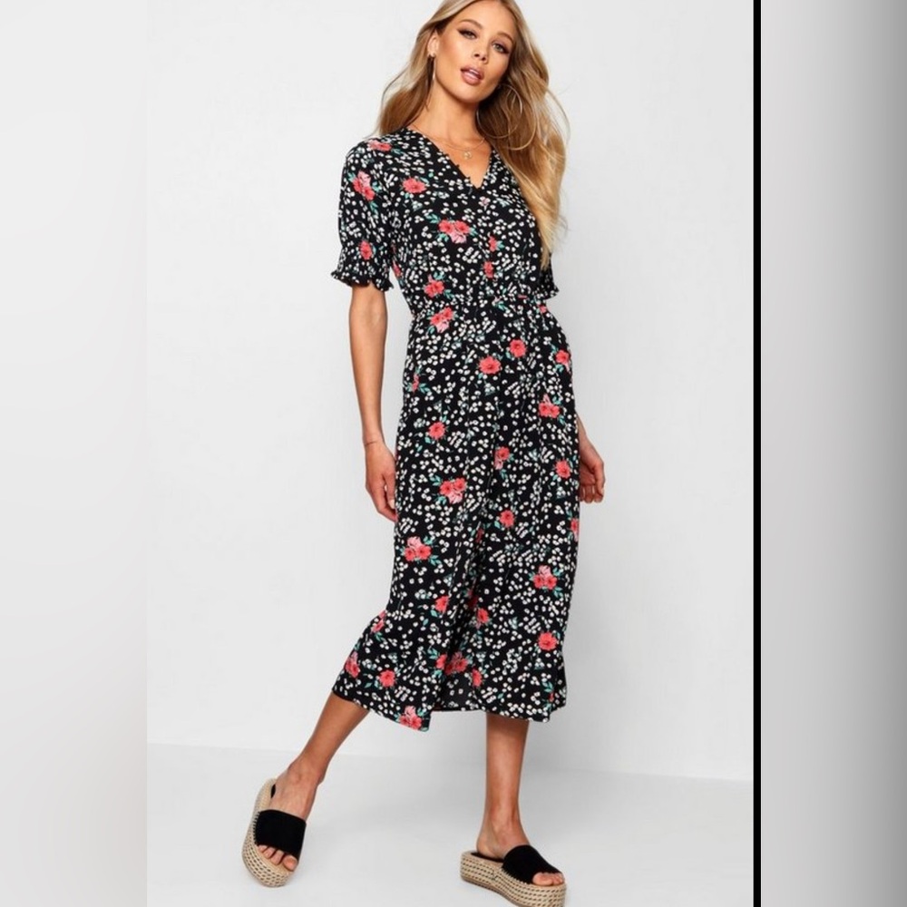 Influence Red Floral Ditsy Print Dress